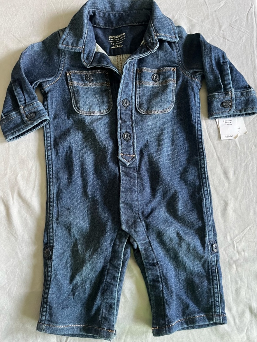 Baby Gap Denim Blue One Piece Romper Coverall Infant 3-6 Months Snap Front NEW